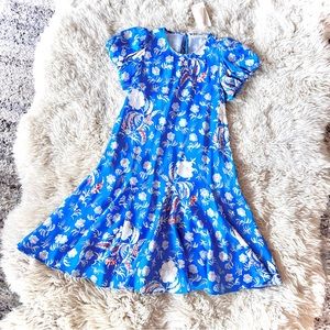 ✨🩵DÔEN ‘Arti’ Silk Dress Azure Hollyhock Hills 12 kids✨